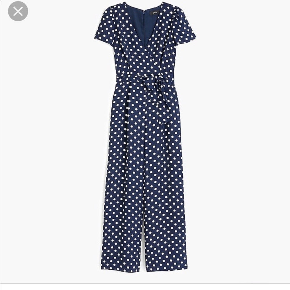 J.Crew Navy wrap polka dot jumpsuit